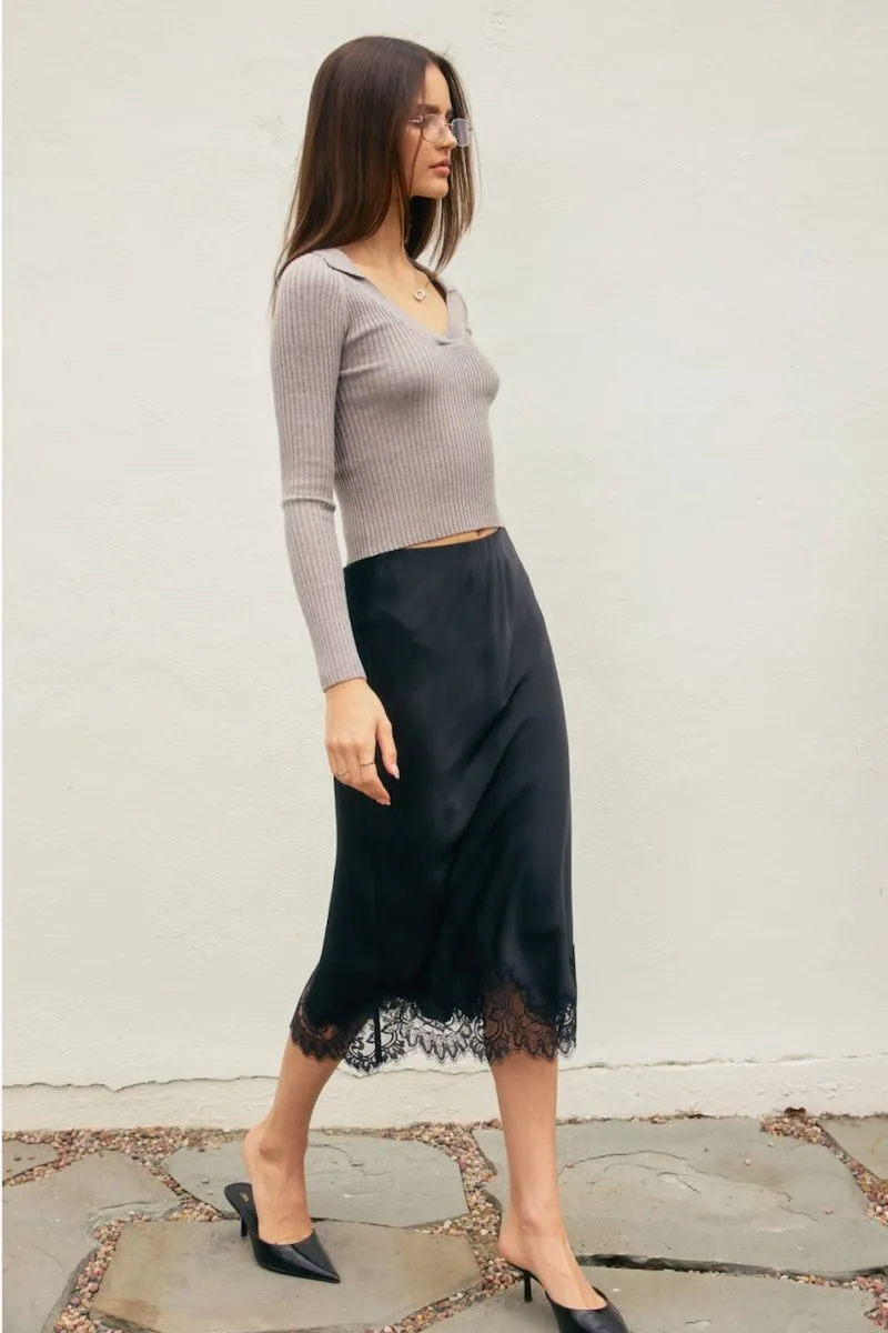 Aliya Dull Satin Lace Hem Pencil Midi Skirt sold by Mulberry and Grand product image thumbnail 4