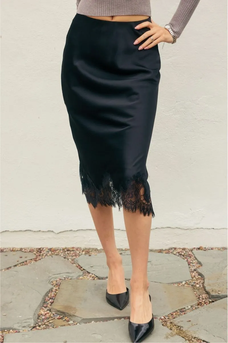 Aliya Dull Satin Lace Hem Pencil Midi Skirt sold by Mulberry and Grand product image thumbnail 2