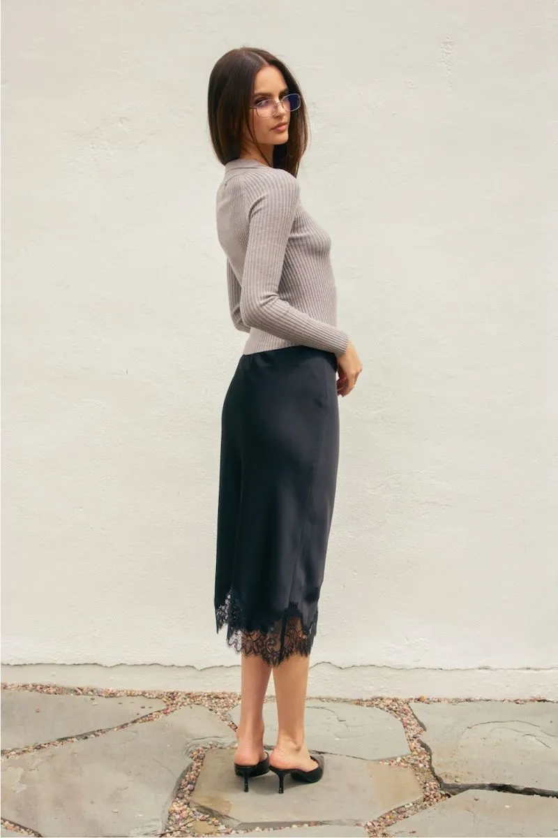 Aliya Dull Satin Lace Hem Pencil Midi Skirt sold by Mulberry and Grand product image thumbnail 3