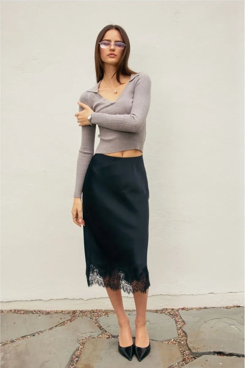 Aliya Dull Satin Lace Hem Pencil Midi Skirt sold by Mulberry and Grand product image thumbnail 5