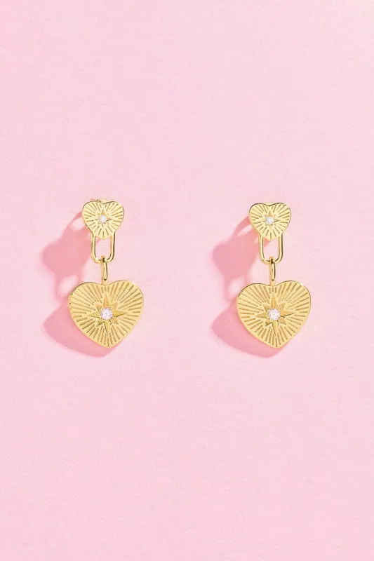 Double Fluted Heart Sterling Silver Charm Dangle Earrings sold by Mulberry and Grand