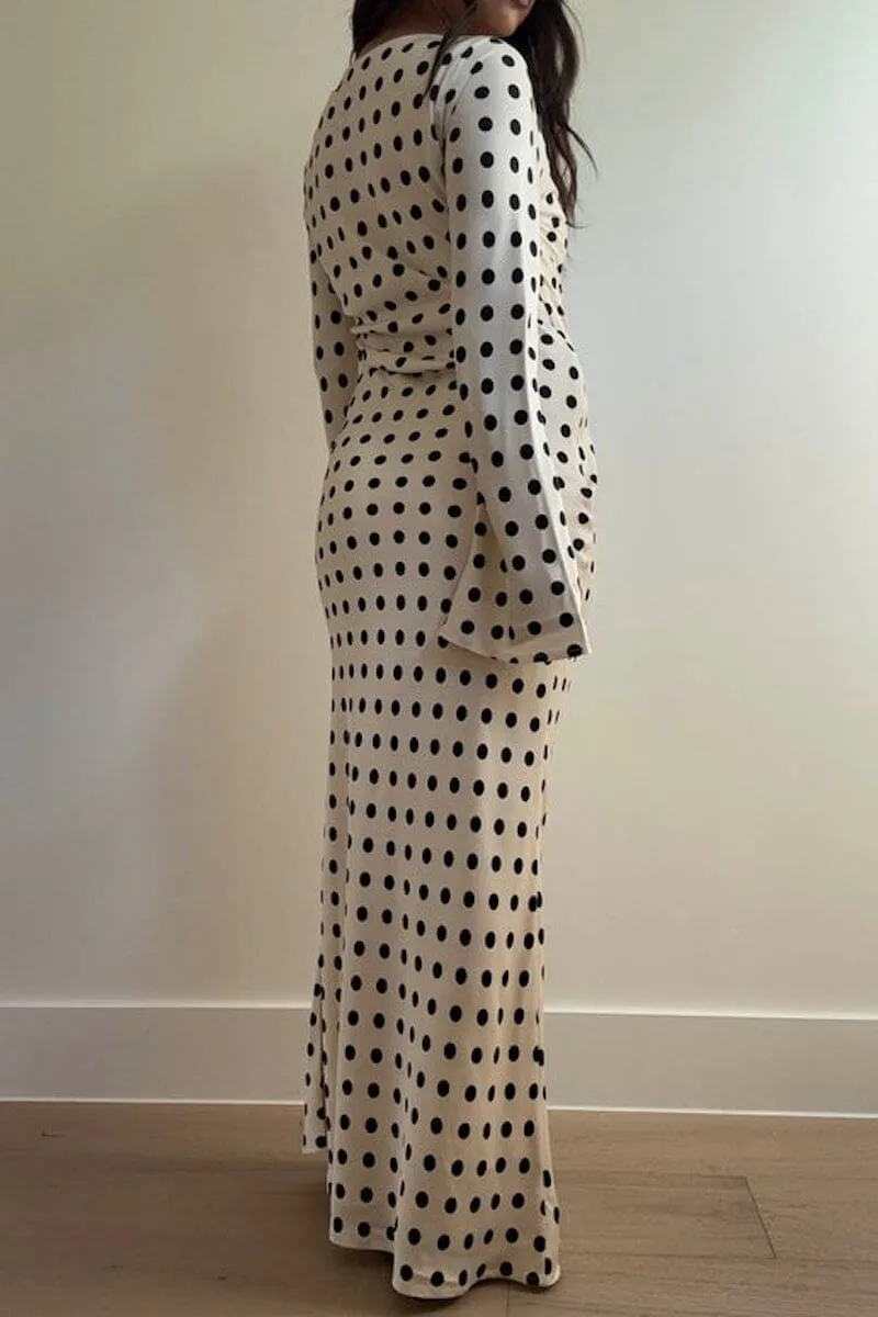 Liora Polka Dot Satin Long Sleeve Maxi Dress sold by Mulberry and Grand product image thumbnail 2
