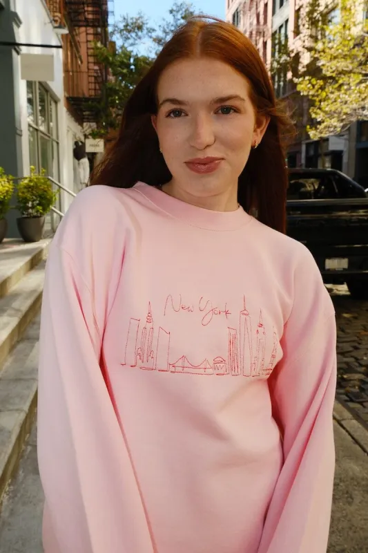 New York Skyline Pink Embroidered Sweatshirt sold by Mulberry and Grand