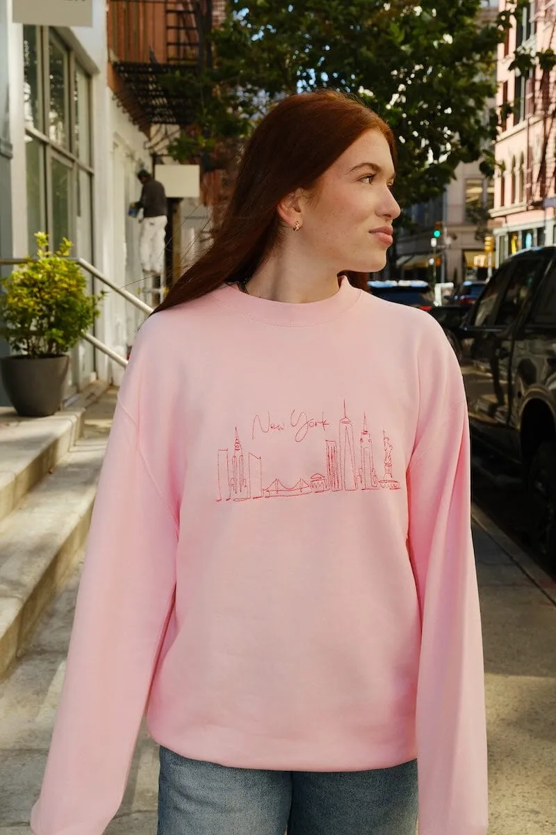 New York Skyline Pink Embroidered Sweatshirt sold by Mulberry and Grand product image thumbnail 2