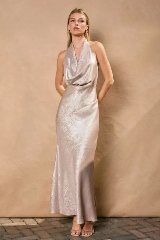 Myla Draped Halter Neck Maxi Dress sold by Mulberry and Grand