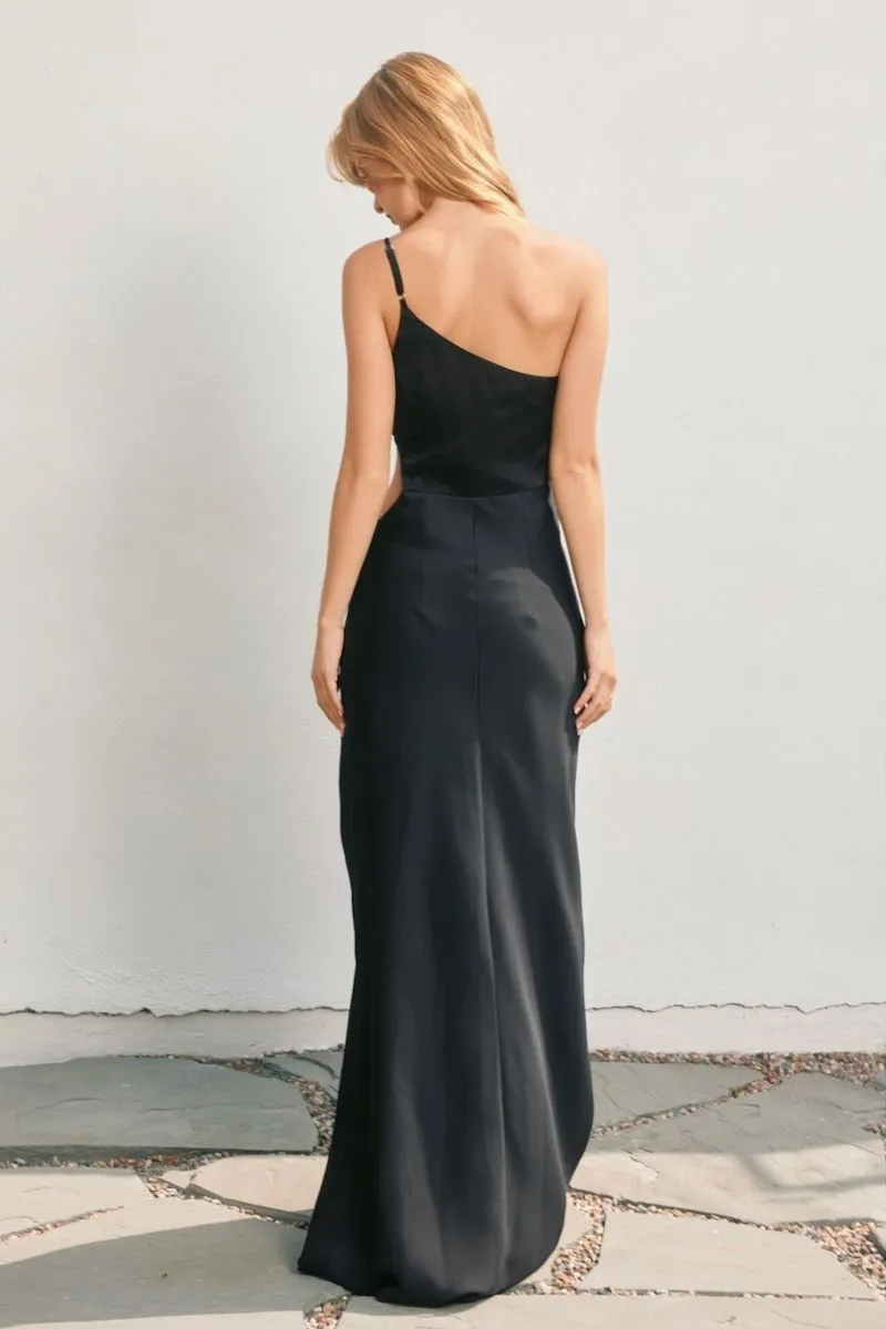 Ariel Dull Satin One Shoulder Ruched Maxi Dress sold by Mulberry and Grand product image thumbnail 3
