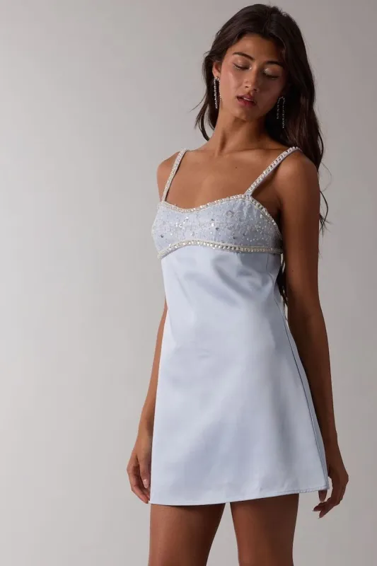 Frances Jeweled Bust Plain Zipper Mini Dress sold by Mulberry and Grand