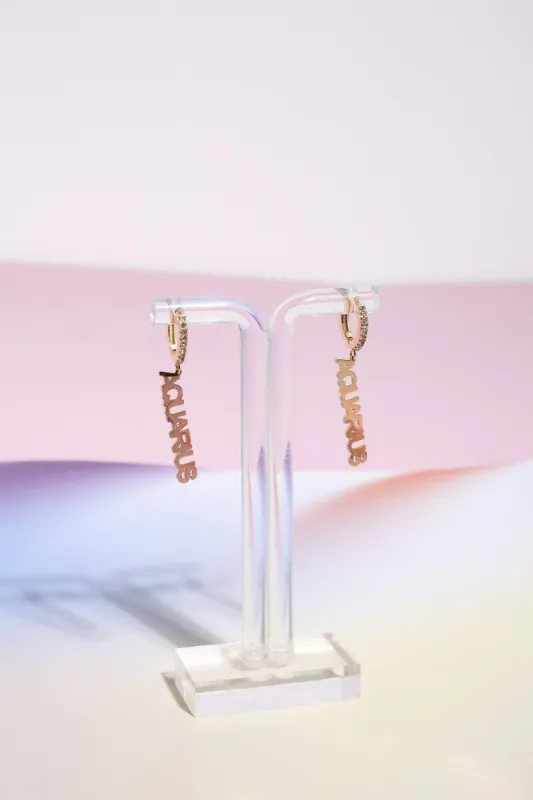 Aquarius Crystal Zodiac Charm Dangle Earrings sold by Mulberry and Grand