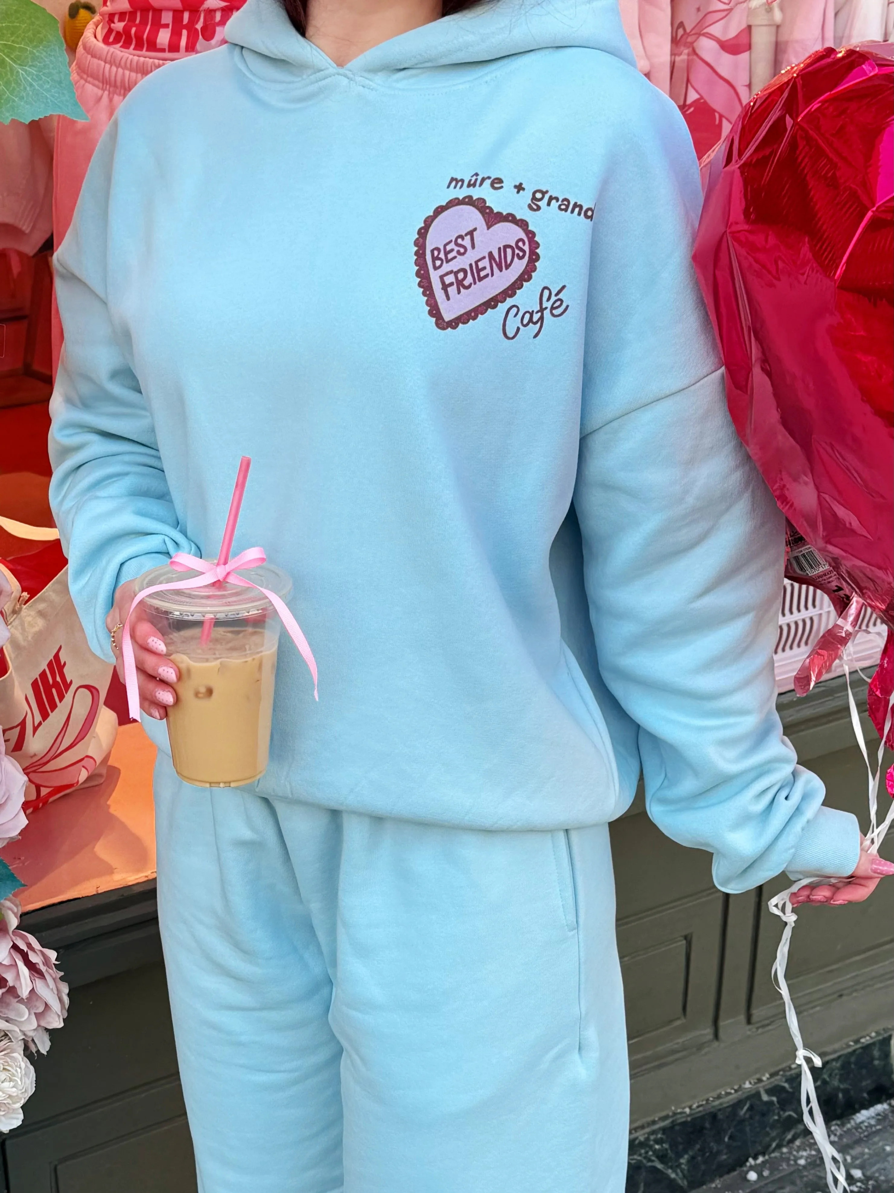 Best Friends Cafe Crop Graphic Hoodie sold by Mulberry and Grand product image thumbnail 3