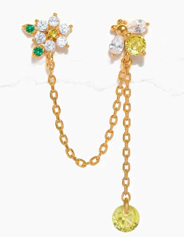 Bee On Flower Sterling Silver Chain Link made by Mulberry and Grand