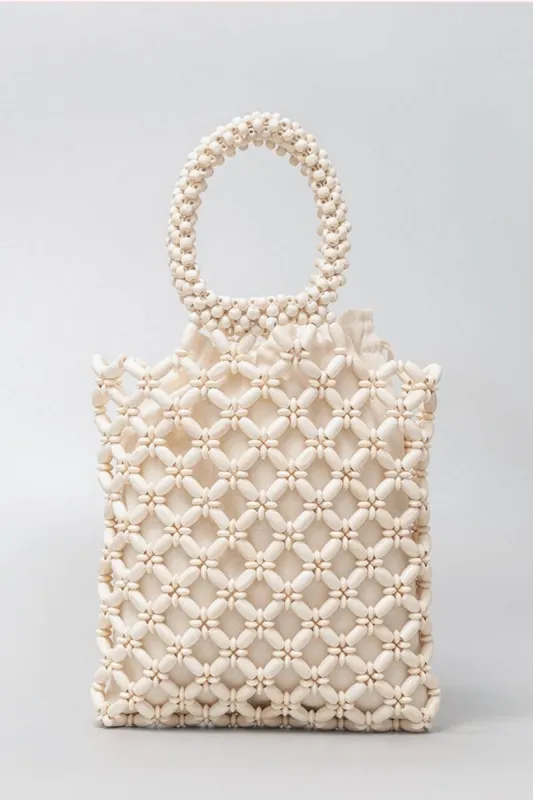 Wooden Bead Contrast Color Handbags made by Mulberry and Grand