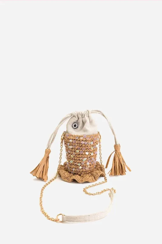 Ocean Whimsy Raffia Fish Bag made by America & Beyond