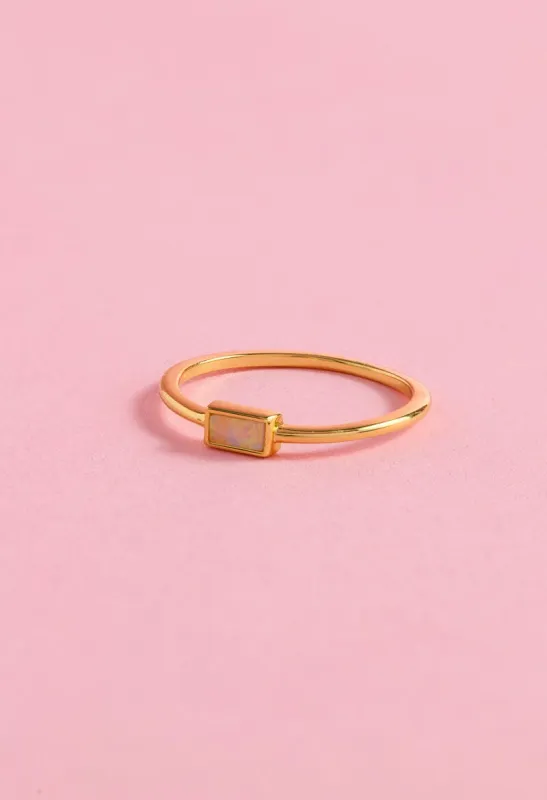 Opal Baguette Sterling Silver Ring made by Mulberry and Grand