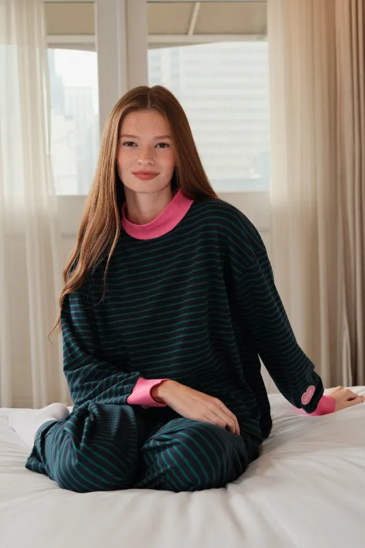 Striped Green Lounge Set With Mockneck made by Mulberry and Grand