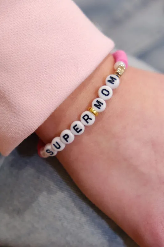 Super Mom Inspirational Beaded Bracelet sold by Mulberry and Grand