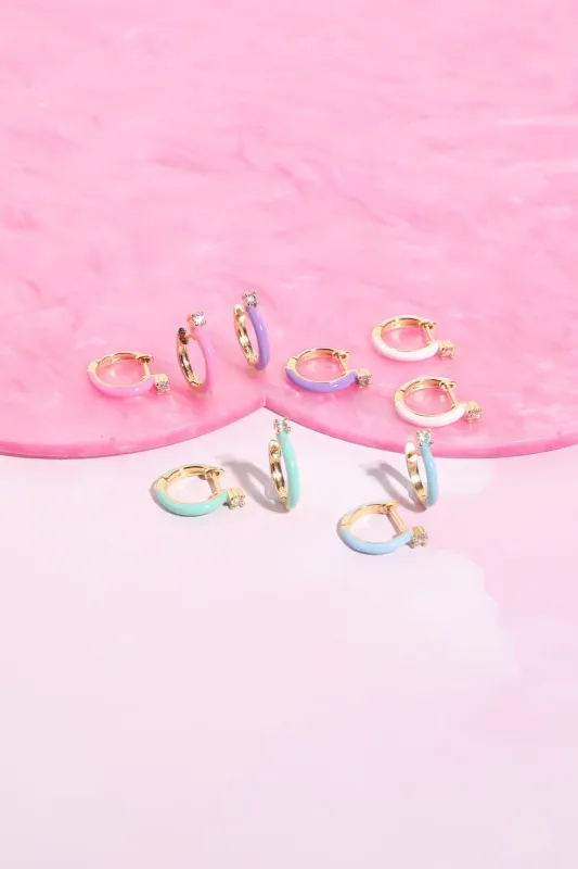 Crystal Stud Enamel Sterling Silver Hoop Huggie sold by Mulberry and Grand