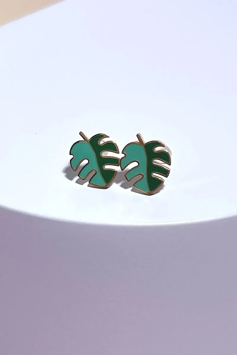 Monstera Leaf Enamel Charm Stud Earrings sold by Mulberry and Grand product image thumbnail 2