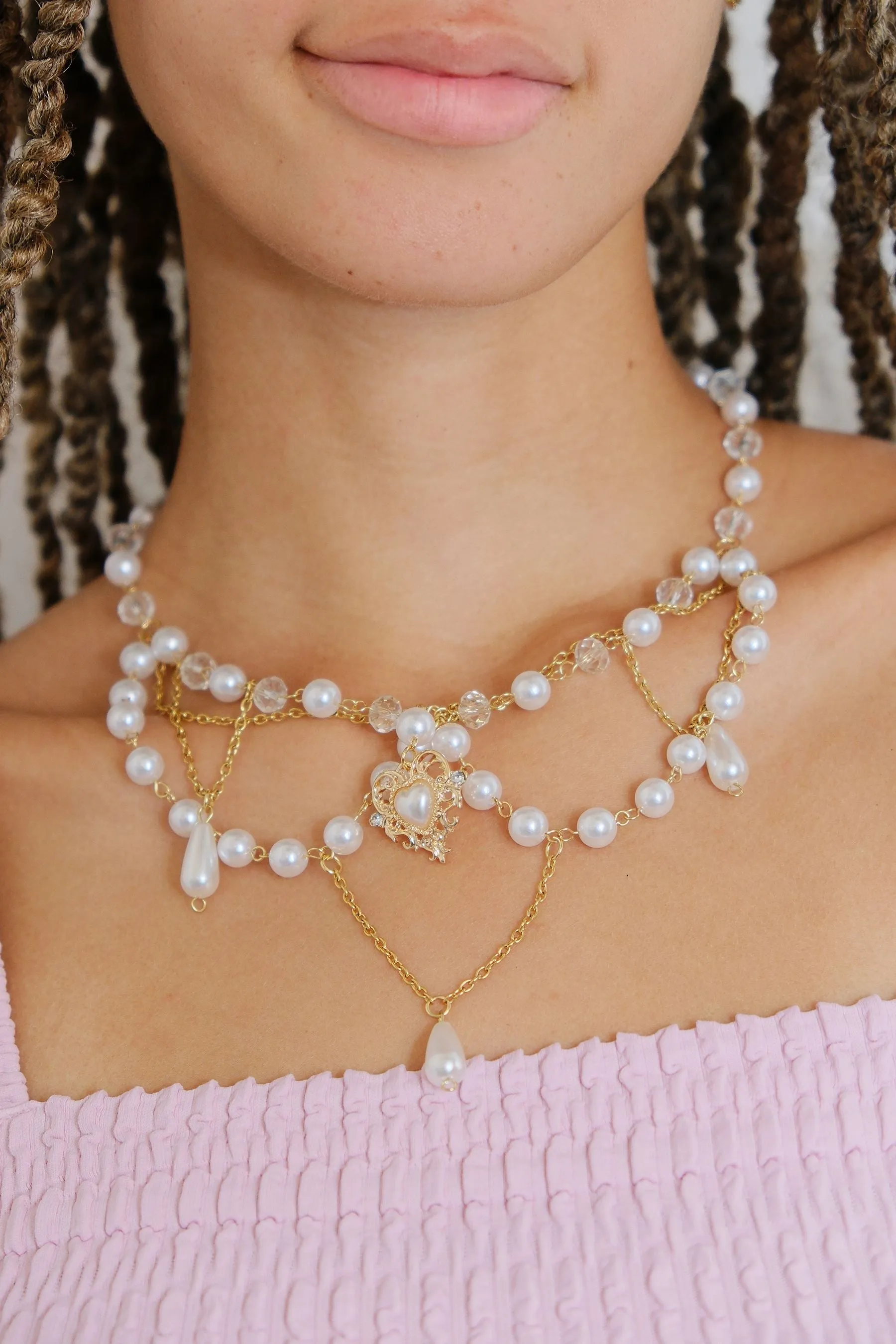 Adora Pearl Layered Chain Necklace sold by Mulberry and Grand