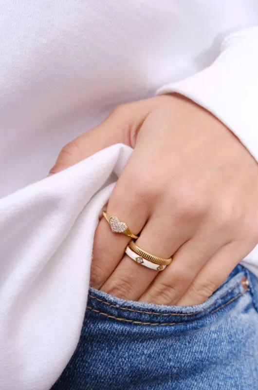 Love Heart Studded Sterling Silver Ring sold by Mulberry and Grand