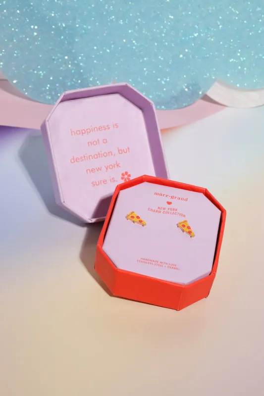 New York Pizza Enamel Charm Stud Earrings sold by Mulberry and Grand