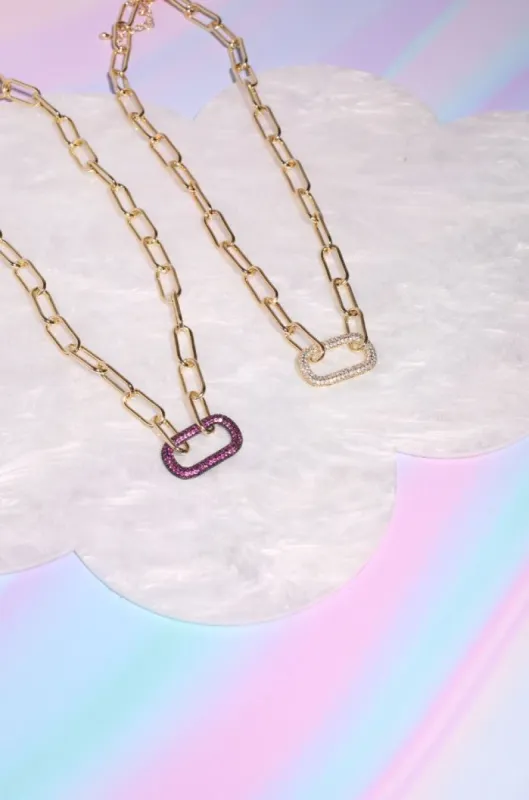 Paper Clip Chain Pave Crystal Carabiner Necklace sold by Mulberry and Grand