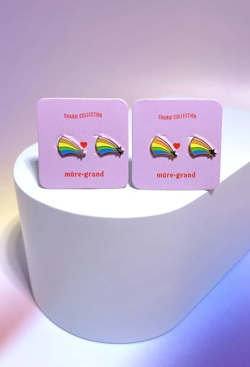 Rainbow Shooting Star Enamel Charm Stud Earrings sold by Mulberry and Grand product image thumbnail 2