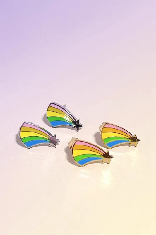 Rainbow Shooting Star Enamel Charm Stud Earrings made by Mulberry and Grand