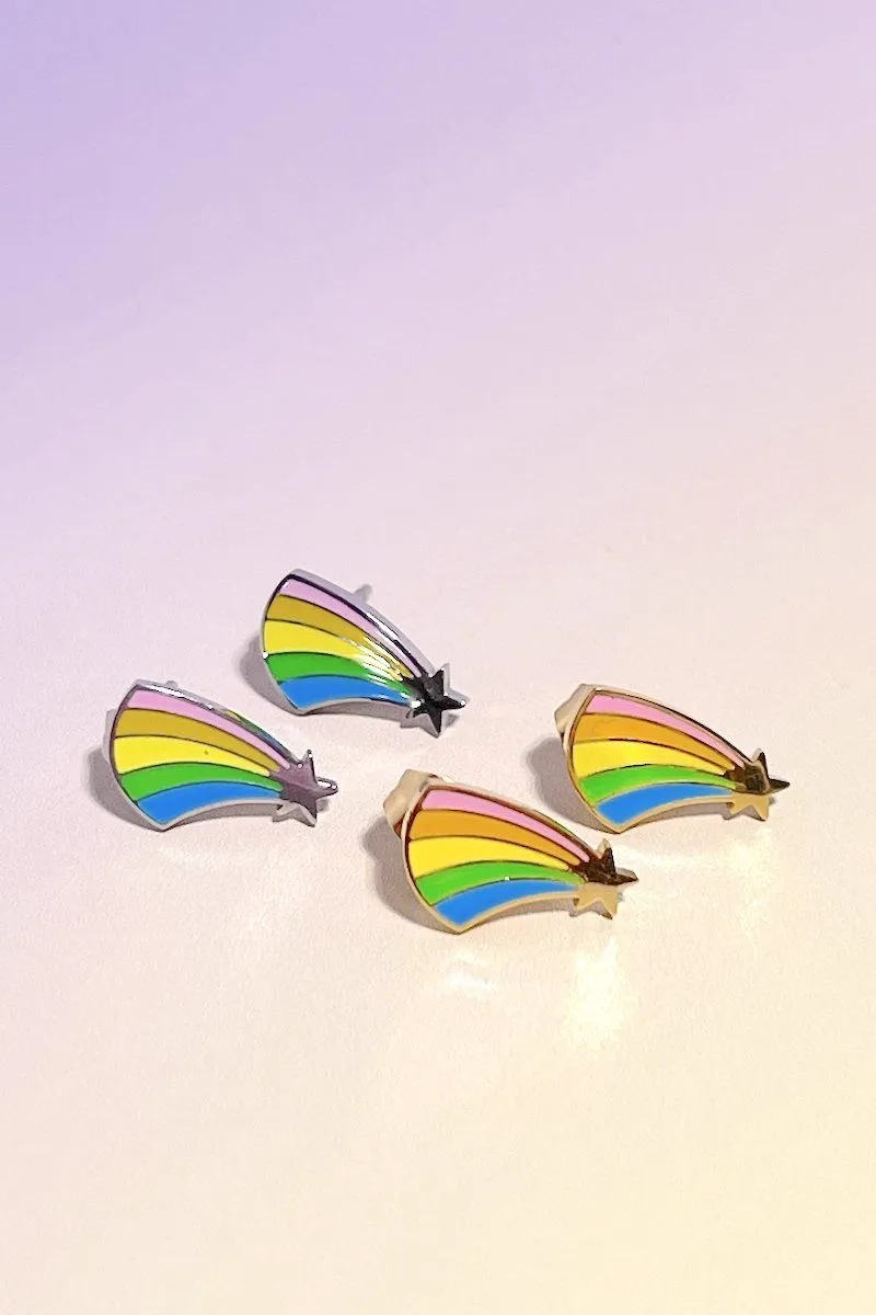 Rainbow Shooting Star Enamel Charm Stud Earrings sold by Mulberry and Grand