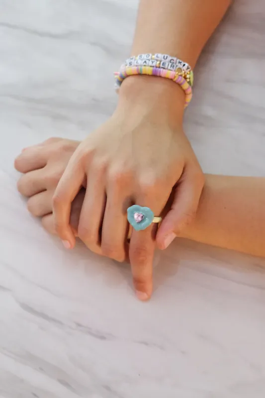 Lilypad Love Painted Crystal Stacking Ring sold by Mulberry and Grand