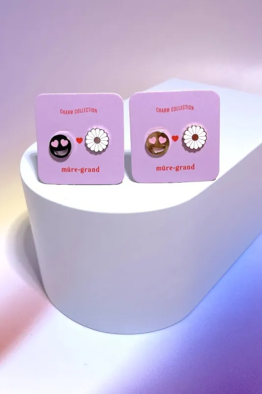 Smiley + Daisy Enamel Charm Stud Earrings sold by Mulberry and Grand