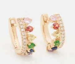 Rainbow Baguette Sterling Silver Huggie Earrings sold by Mulberry and Grand