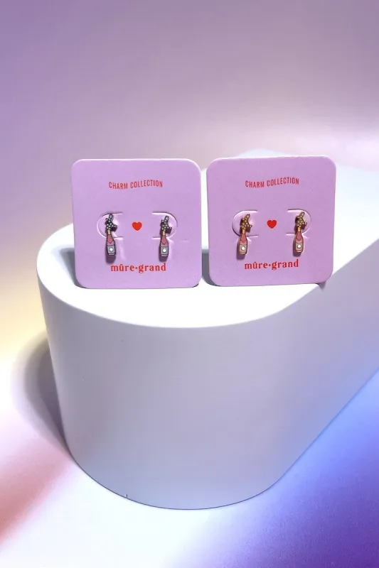 Champagne Bubbly Enamel Charm Stud Earrings sold by Mulberry and Grand