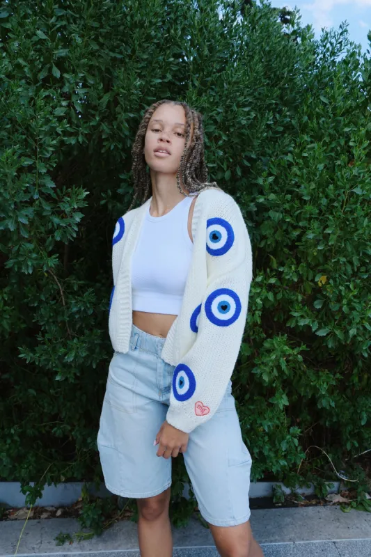 Evil Eye Puff Cardigan sold by Mulberry and Grand