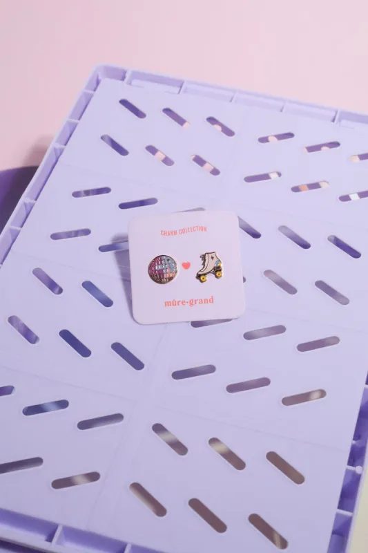 Disco Ball + Skates Enamel Charm Stud Earrings sold by Mulberry and Grand