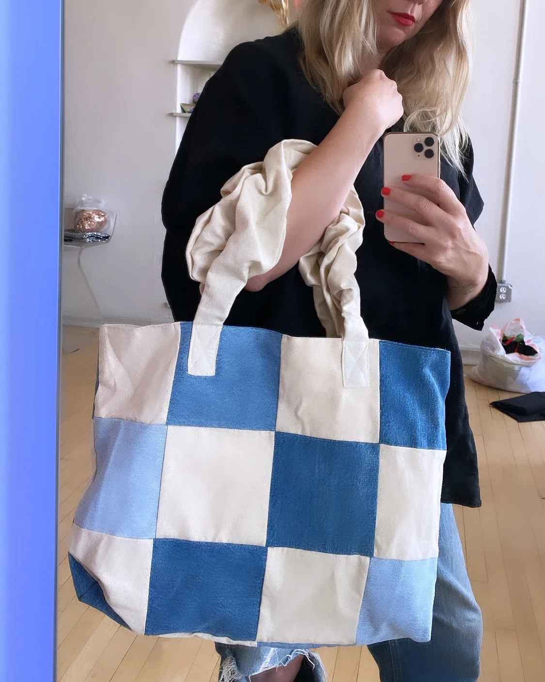 Denim / Canvas Patchwork Tote sold by Room Shop product image thumbnail 3