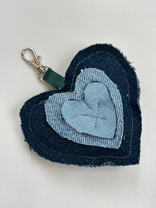 Bubbles Denim Heart Bag Charm made by Room Shop