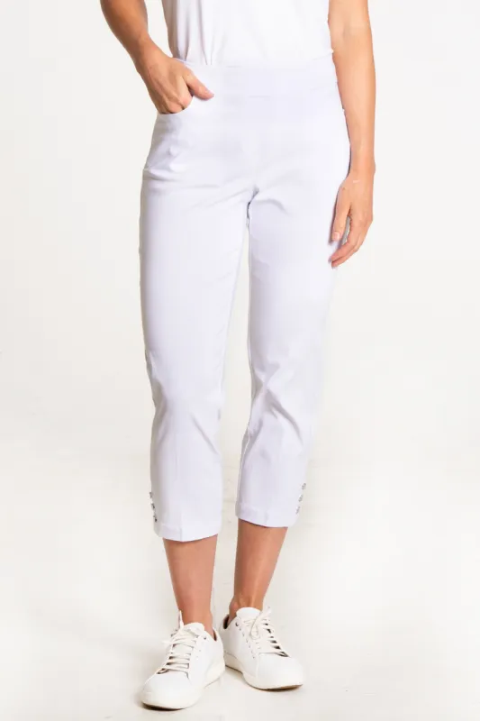 White Snap Crop Pants with Pockets sold by SlimSation