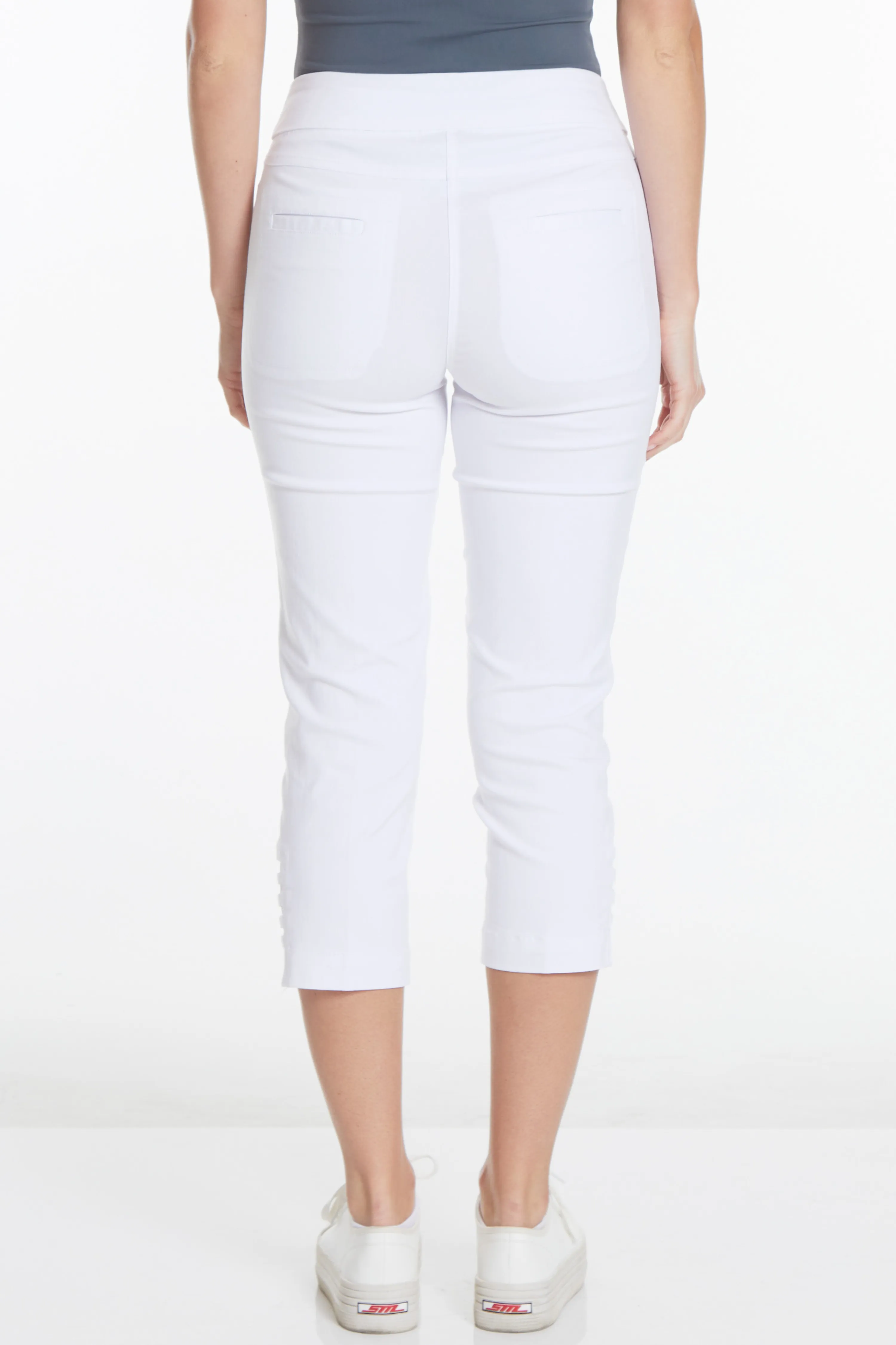 Plus Size White Crop Pants with Pockets & Strap Hem Vents sold by SlimSation product image thumbnail 2