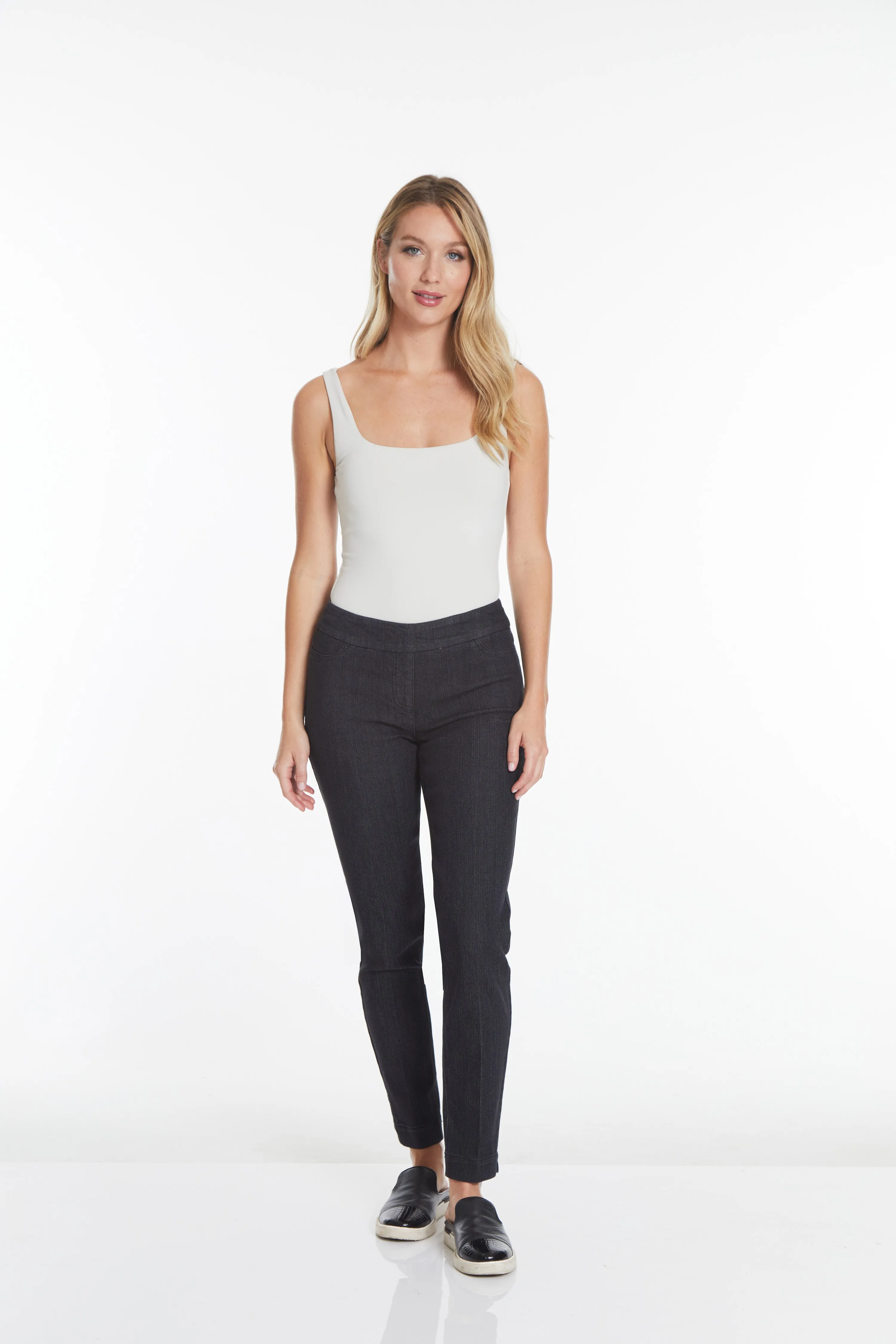 Plus Pull-On Solid Narrow Leg Pant With Faux Front Pockets - Black Denim sold by SlimSation product image thumbnail 5
