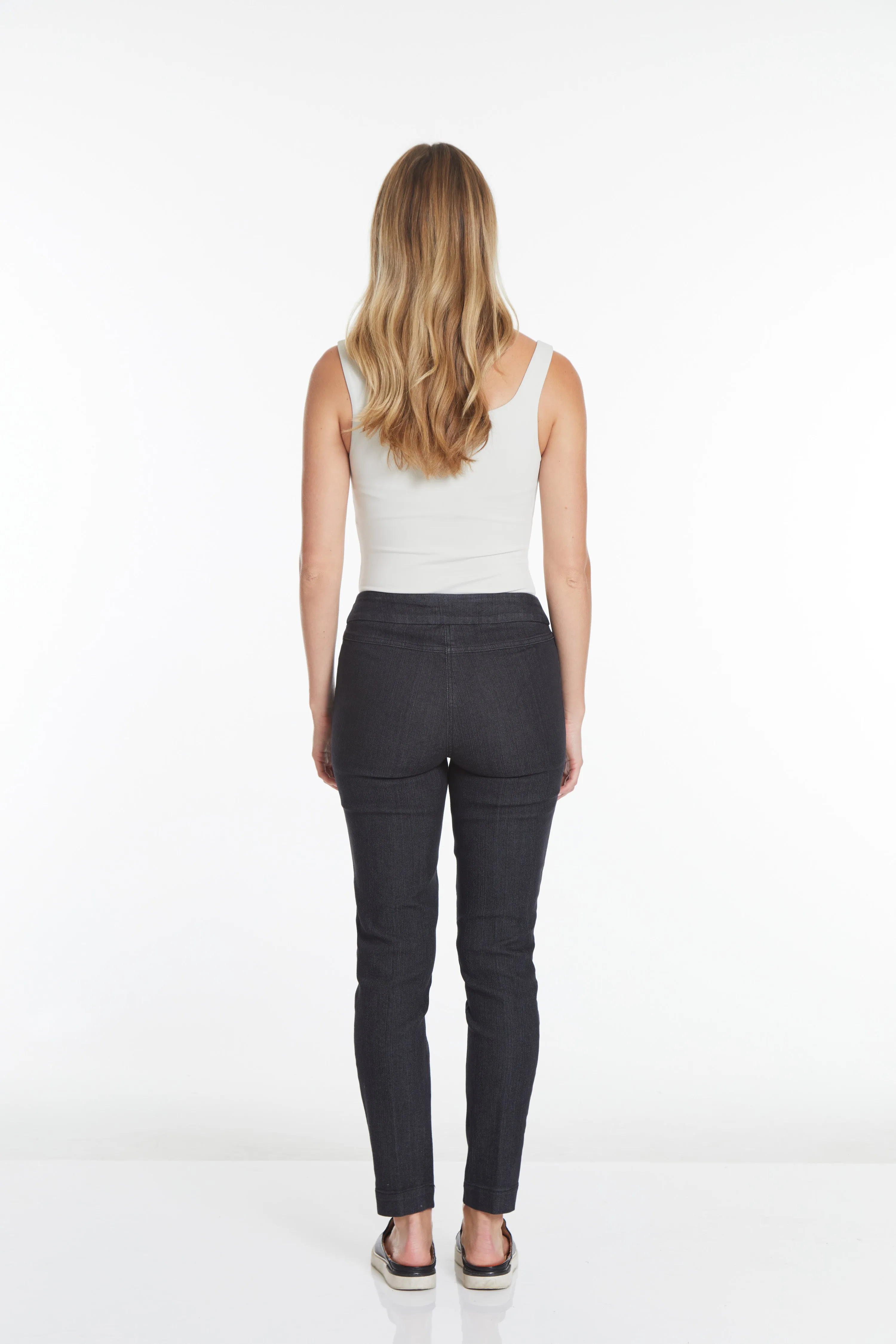 Plus Pull-On Solid Narrow Leg Pant With Faux Front Pockets - Black Denim sold by SlimSation product image thumbnail 3