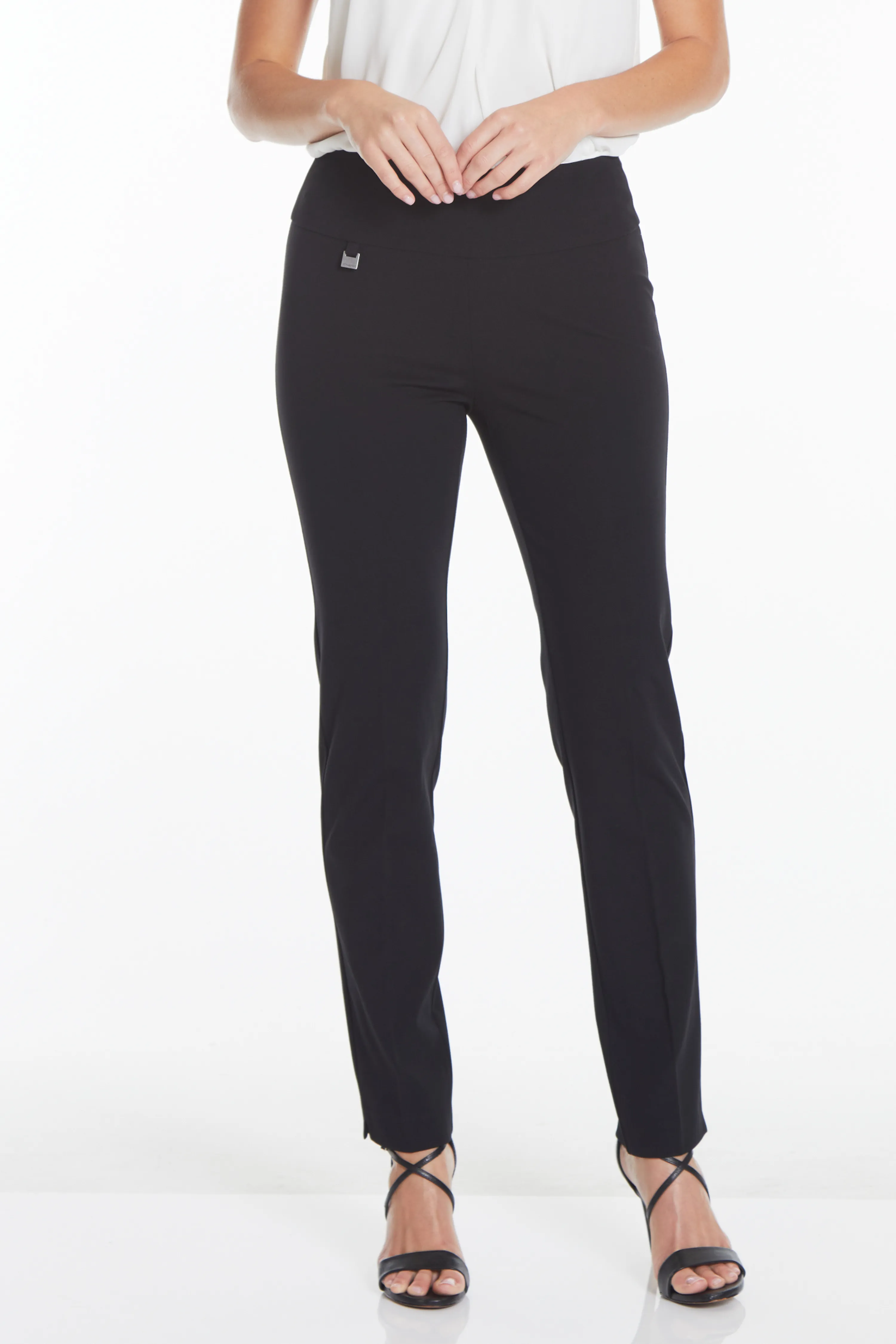 Wide Band Elastic Waist Ankle Pants - Black sold by SlimSation