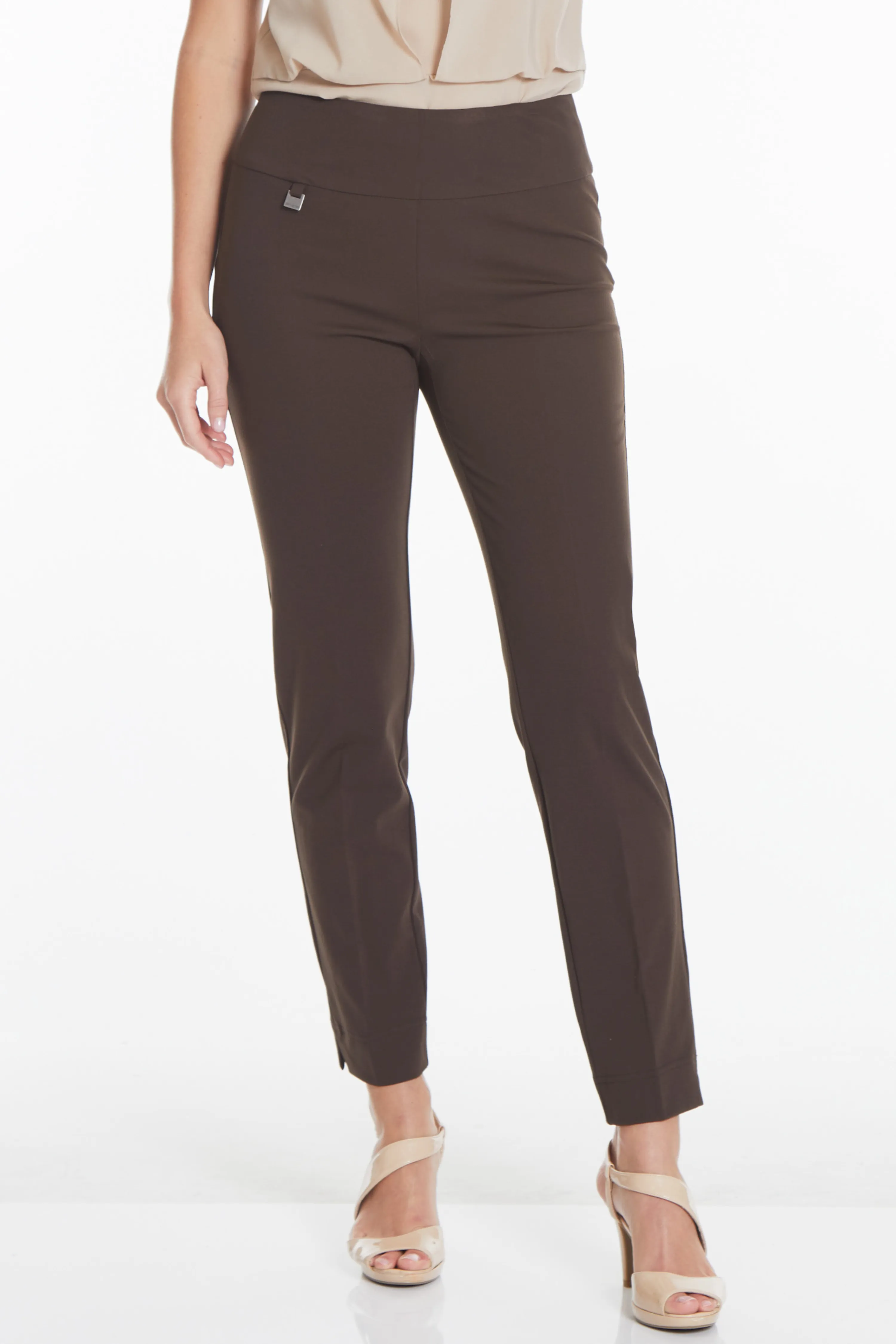 Wide Band Elastic Waist Ankle Pants - Chocolate Brown sold by SlimSation