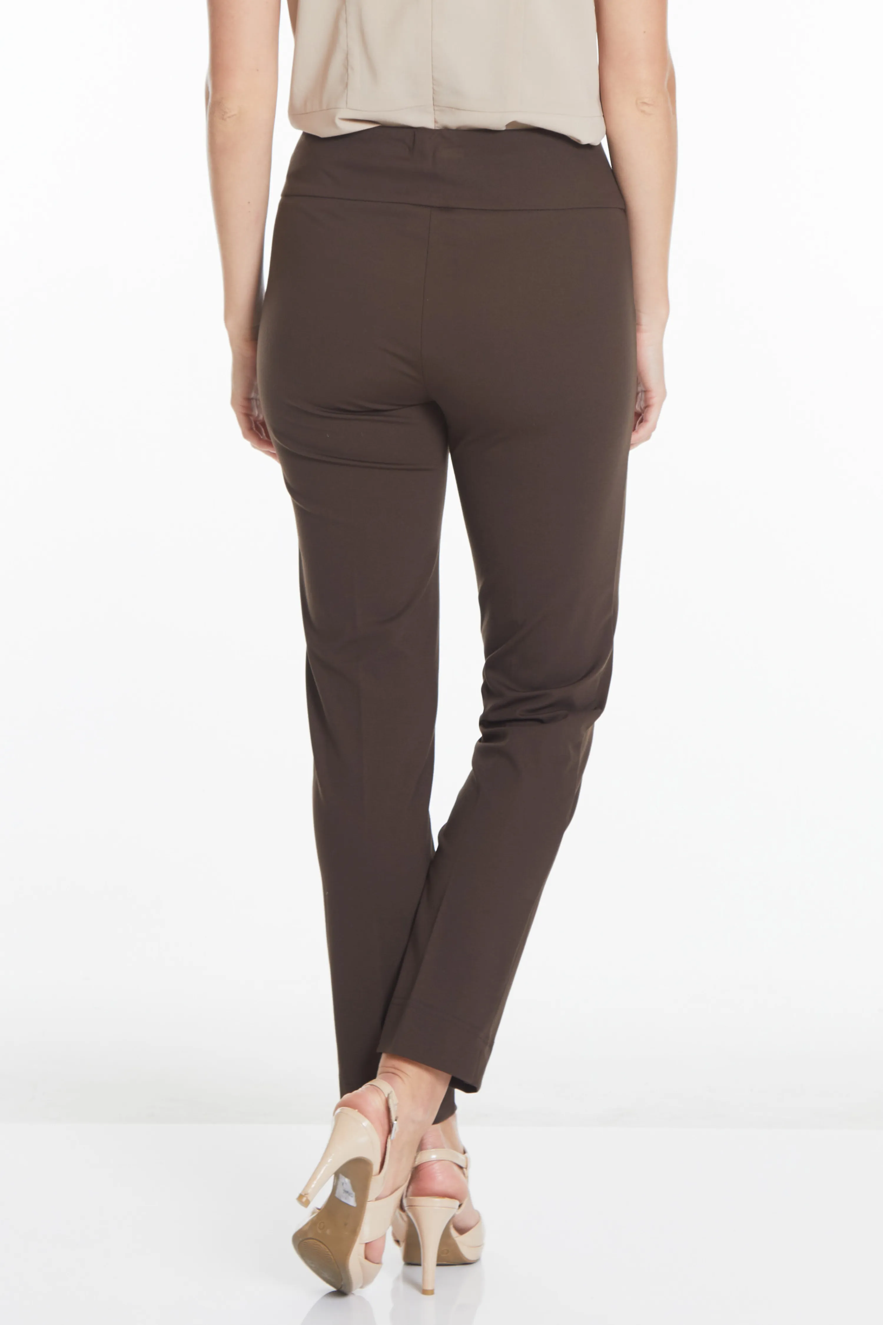 Wide Band Elastic Waist Ankle Pants - Chocolate Brown sold by SlimSation product image thumbnail 2