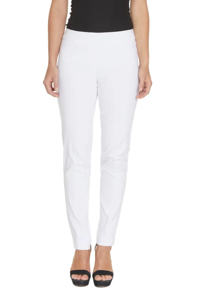 Plus Size Pull-On Solid Narrow Leg Pant With Faux Front Pockets - White sold by SlimSation
