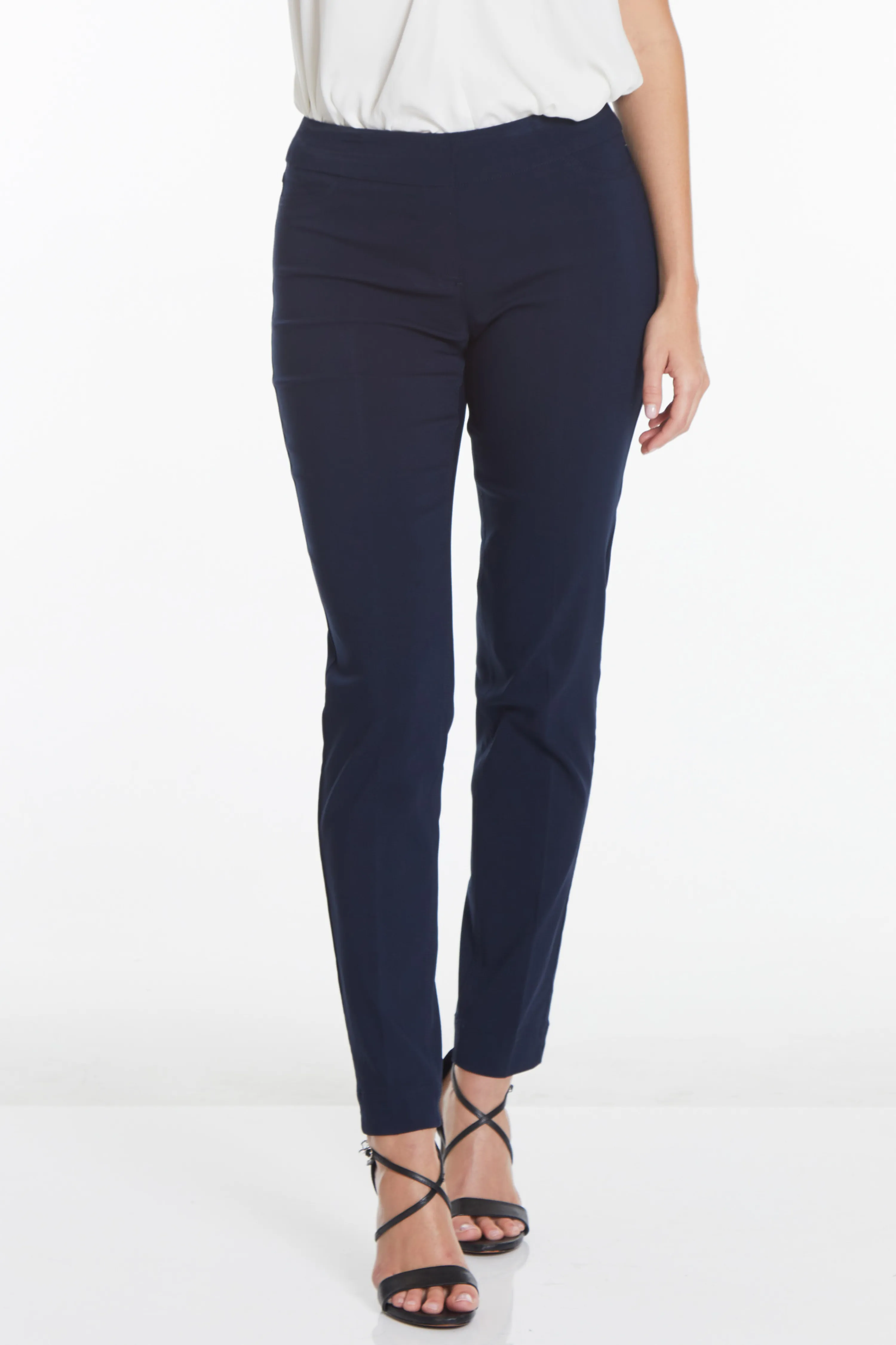 Plus Size Pull-On Solid Narrow Leg Pant With Faux Front Pockets - Midnight Blue sold by SlimSation