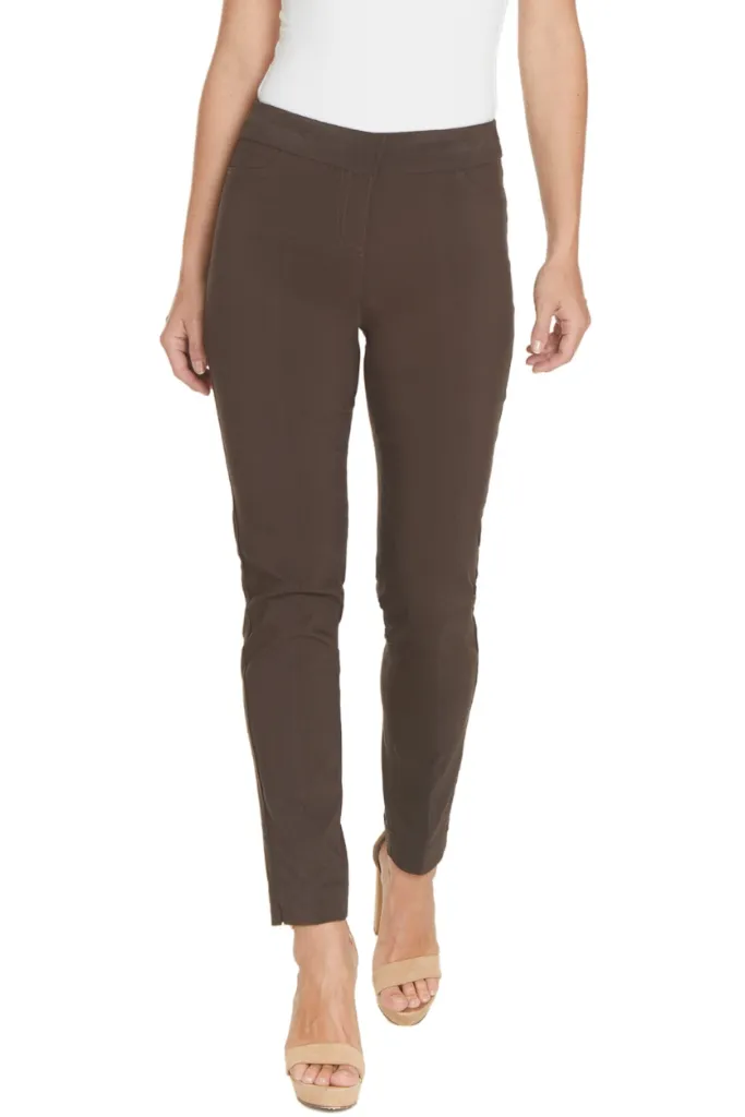 Plus Size Pull-On Solid Narrow Leg Pant With Faux Front Pockets - Chocolate sold by SlimSation