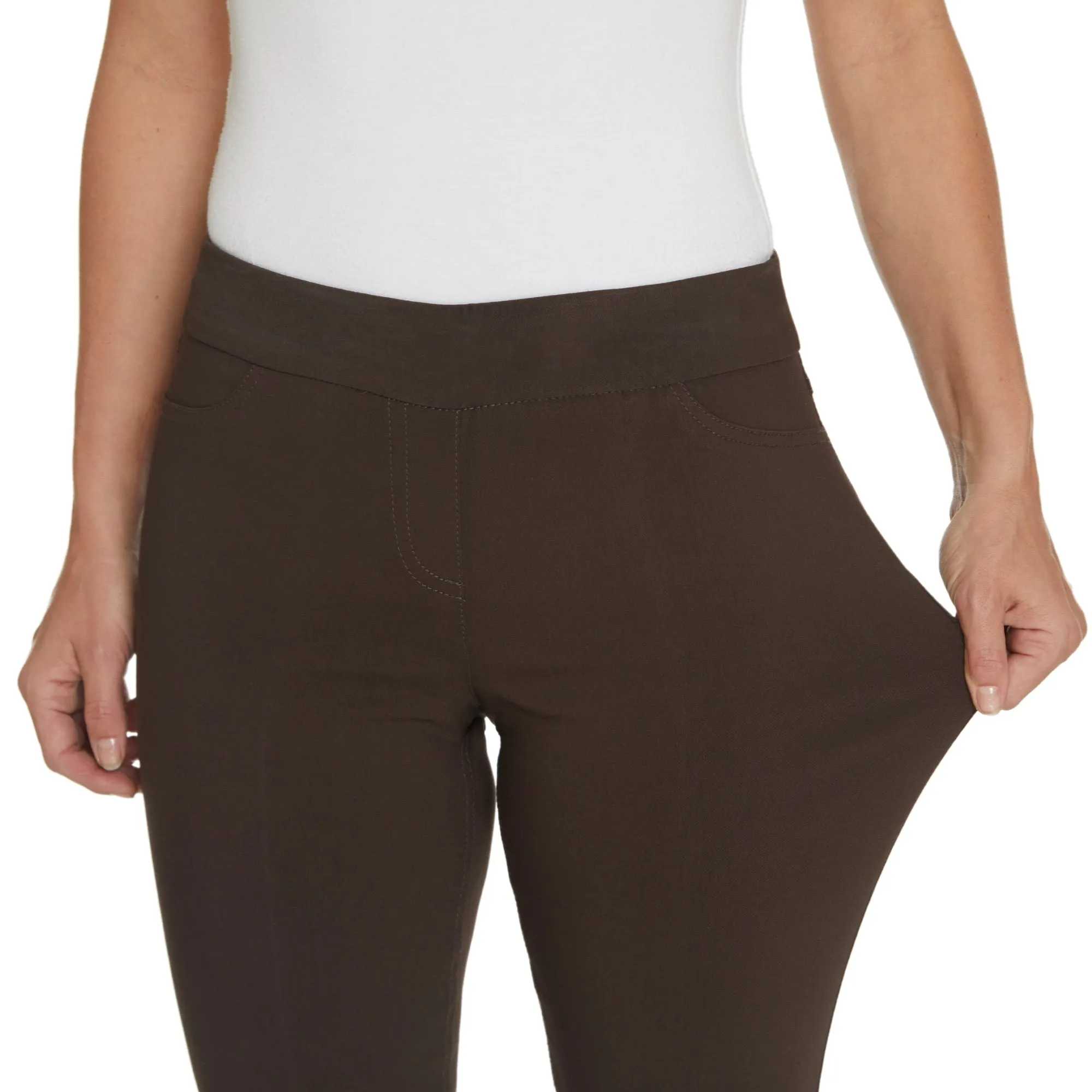 Plus Size Pull-On Solid Narrow Leg Pant With Faux Front Pockets - Chocolate sold by SlimSation product image thumbnail 4
