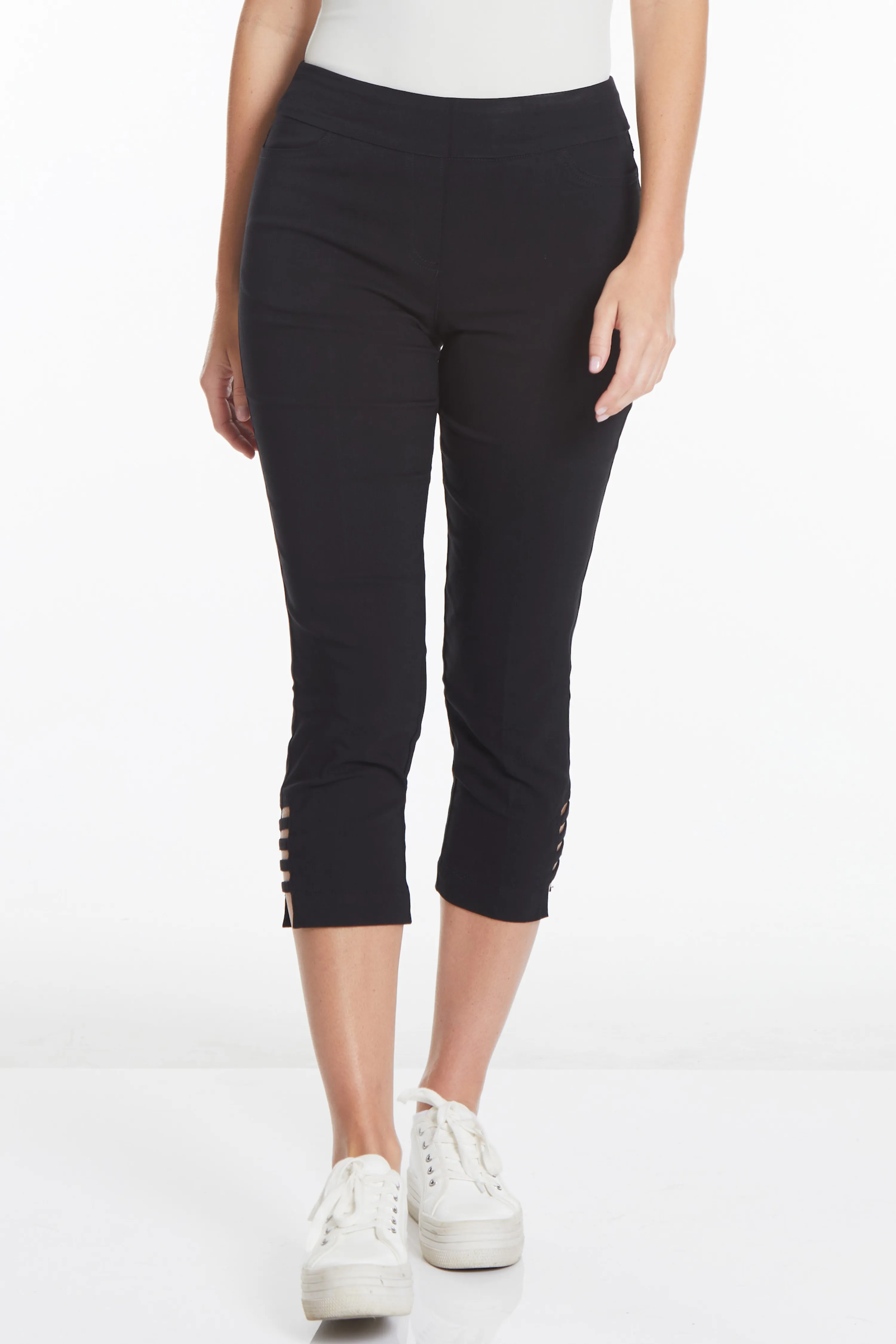 Crop Pant with Real Pockets & Strap Hem Vents - Black sold by SlimSation