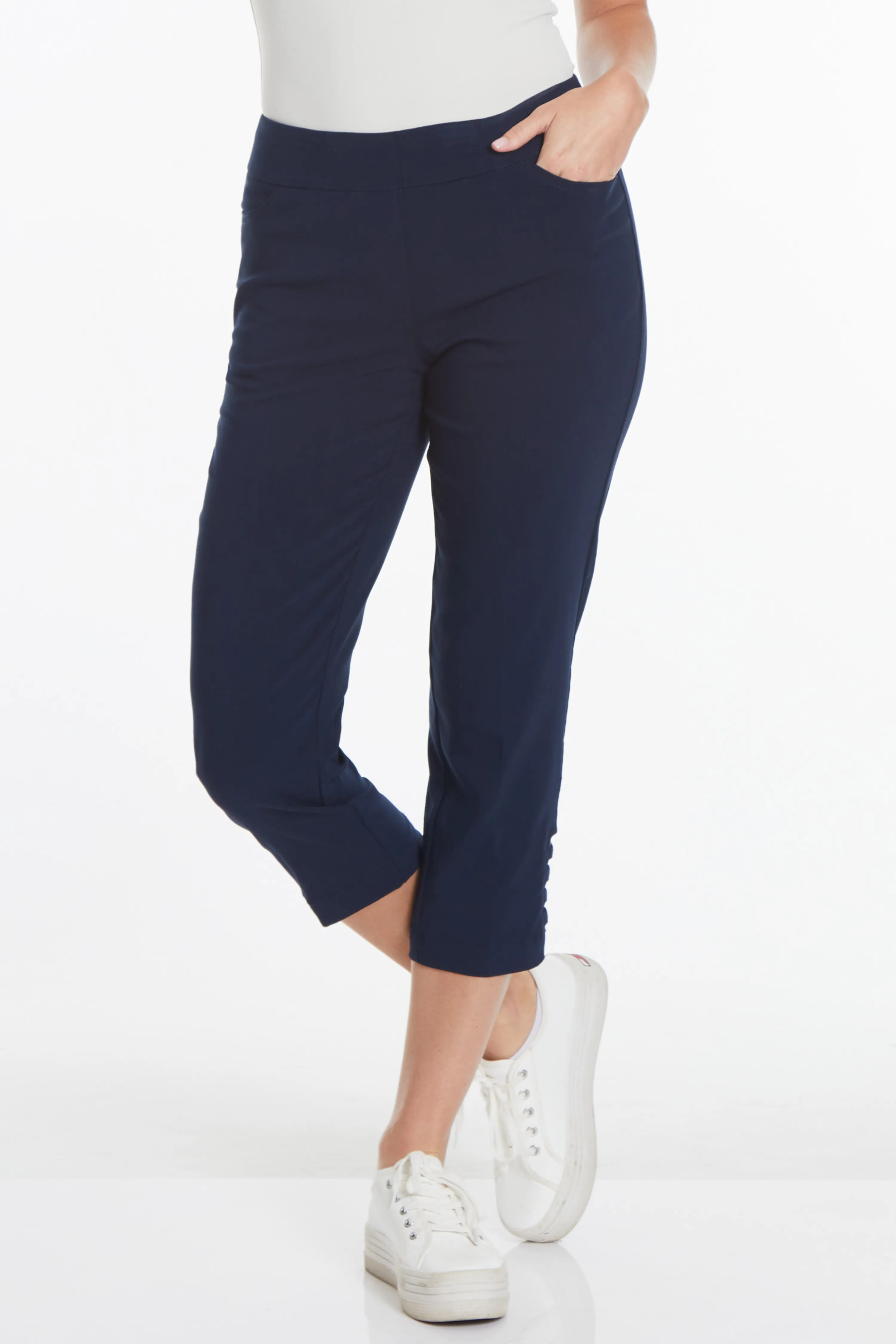 Plus Size Midnight Blue Cropped Pants with Pockets & Strap Hem Vents sold by SlimSation
