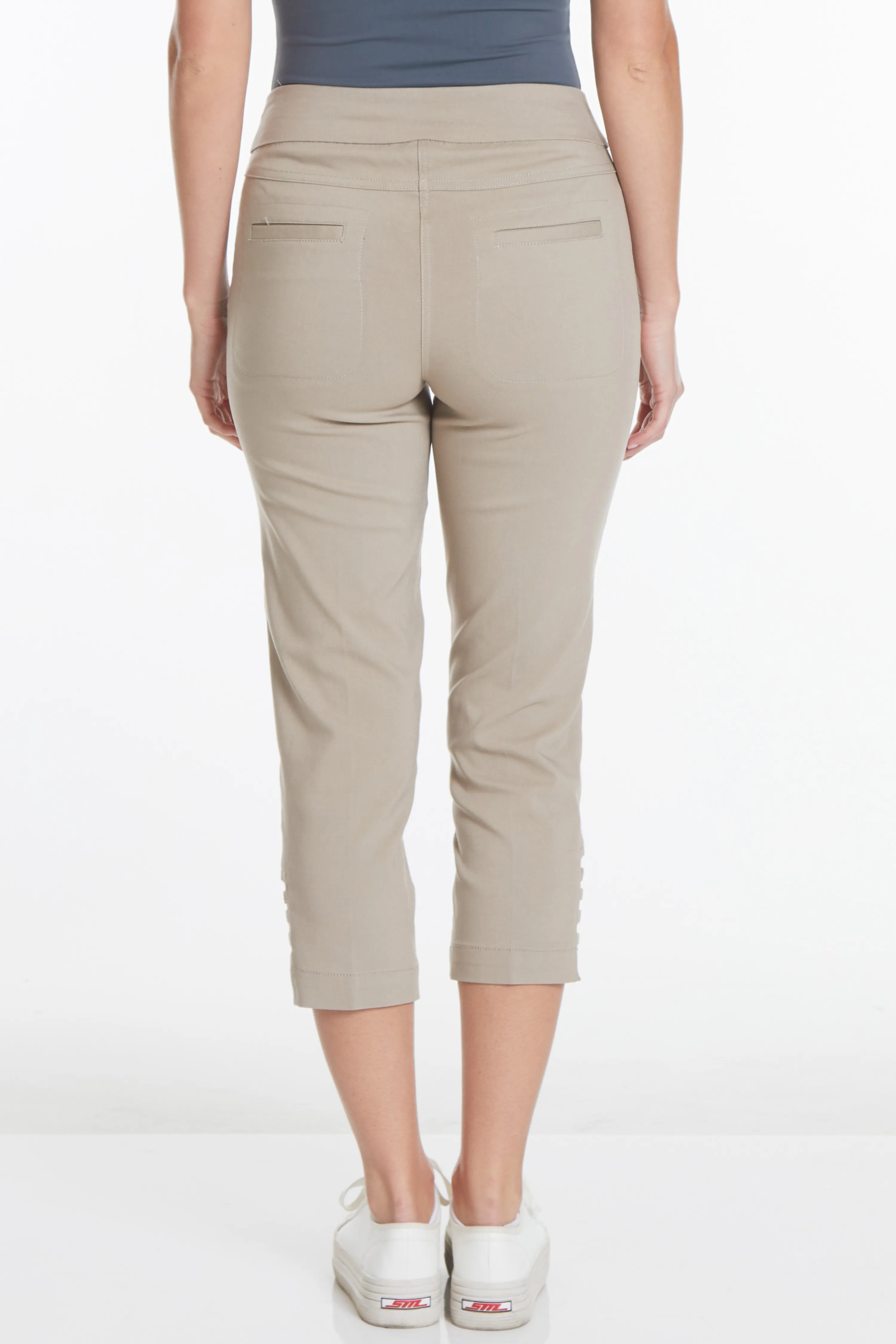 Petite Crop Pant With Real Pockets & Strap Hem Vents - Stone sold by SlimSation product image thumbnail 2